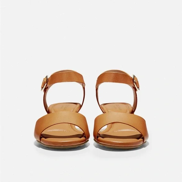 Cole Hann Genuine Leather Tan Wedge Sandals With Cushioned Footbed NIB - Picture 3 of 11